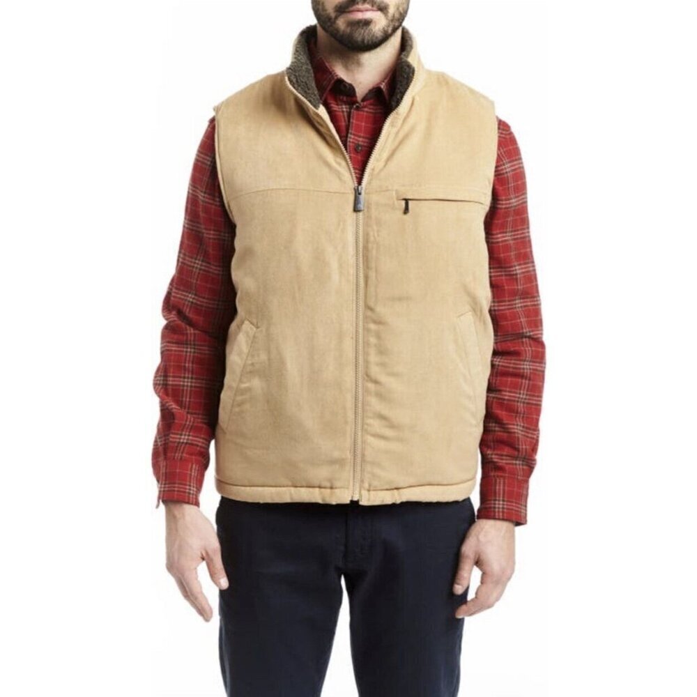 Rainforest‎ Mens Faux Micro Suede Faux Shearling Lined Tan Vest sz XL NEW